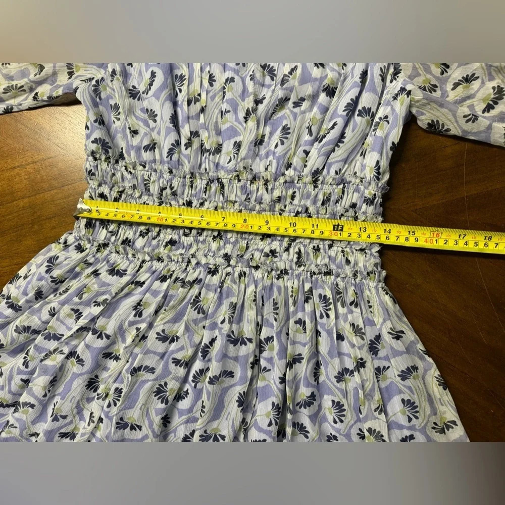 Rebecca Taylor Deco Floral Print Long Sheer Sleeve Silk Dress Purple Size 4 Read - Picture 8 of 14